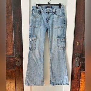 Aeropostale Mid Rise Flare Utility Jeans - Light Blue